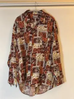 90sヴィンテージ VIATE 極彩色パッチワーク柄 ペイズリー 総柄シャツ L