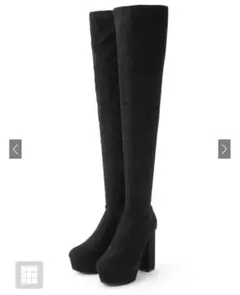 黒 スエード調 ニーハイブーツ 高ヒール