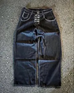 新品 リジットデニム ワイドデニムパンツ スタッズ y2k opium