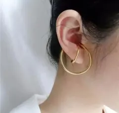 ビック イヤーカフ ゴールド フープ 大ぶり ダブルライン イヤリング