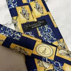 Christian Dior 総柄 ネクタイ ディオール ネイビー × イエロー
