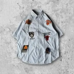 NBA TEAMワッペン刺繍ストライプシャツBULLS,LAKERS,SUNSのサムネイル
