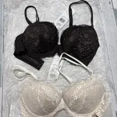 レースブラジャーセット ブラウンとアイボリー