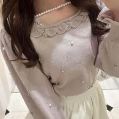 evelyn ビジューパールニット ピンク