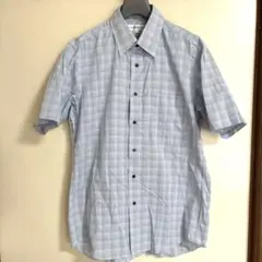 ユニクロ ドライノンアイロンチェック半袖シャツ ブルー✖️白Ｌサイズ