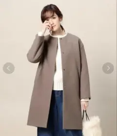 【美品】ビューティアンドユース　ドロップショルダーノーカラーコート　ブラウン