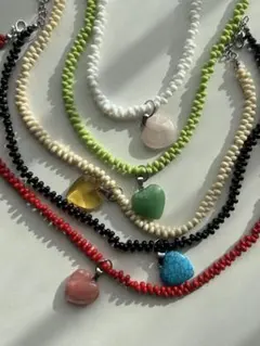 No.1 2way heart beads ネックレス ベージュ