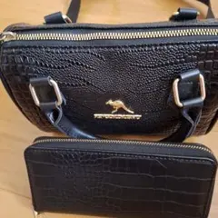 黒 クロコダイル風 ハンドバッグと財布のセット