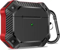 Airpods3ケース 衝撃吸収TPUカバー キーチェーン付き カーボン レッド