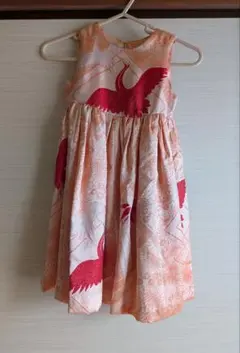 オレンジ色 鶴柄 ワンピース 100cm