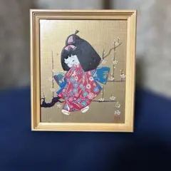 【昭和レトロ】和風 額装フレーム 押し絵風アート「白梅」女の子 着物 置物