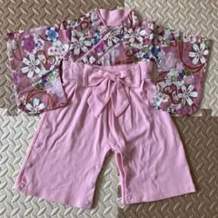 【美品】ベビー袴　花柄ロンパース 70 ピンク