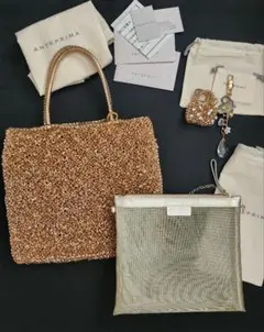 アンテプリマ　スクエアワイヤーバック　ゴールド　チャーム2個、インナーバック