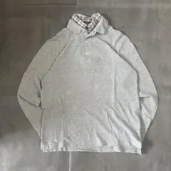 00s vintage 長袖ポロシャツ チェック襟 グレー M 古着 綿100のサムネイル