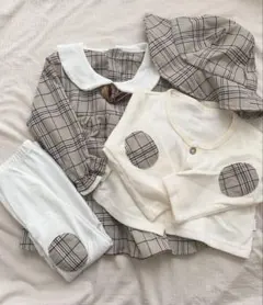 【美品】女の子　チェック柄　ワンピース風ロンパース 4点セット 80サイズ