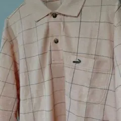 【Crocodile】長袖ポロシャツ ピンク チェック 胸ポケットのサムネイル