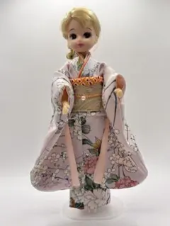 M375 リカちゃん着物　正絹振袖　金蘭帯セット