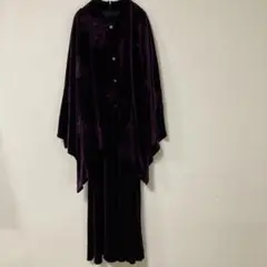 【美品】セットアップ（one）ロングワンピース＊ポンチョ＊ベロア＊花柄＊お呼ばれ