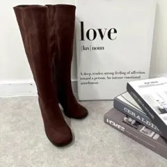 新品 ロングブーツ L 24-24.5cm ブラウン スエード調 シンプル 厚底