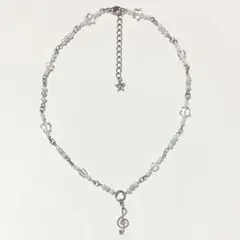 ハンドメイド ネックレス 水色×音符 ウィッシュコア フェアリーグランジ