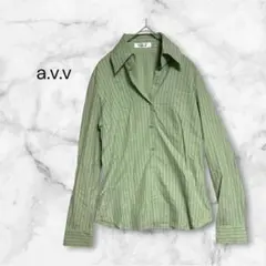 a.v.v ストライプ長袖シャツ グリーン 38 M相当　ミッシェルクランのサムネイル