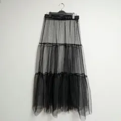 チュール フレアロングスカート 黒