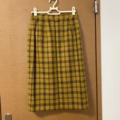 チェック 膝丈スカート 膝丈 マスタード レトロ アンティークチェック 古着