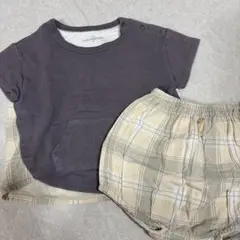 半袖Tシャツとチェック柄ショートパンツセット セットアップ　男女兼用