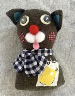 ハンドメイド猫マスコットドール★カントリー雑貨手作り人形レトロキョロ目ネコねこ