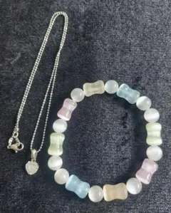 【大特価】セレナイト ハート ネックレス＆ボーンカット ブレスレット