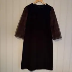 PART2 BY JUNKO SHIMADA 異素材切替 チェック柄袖ワンピース