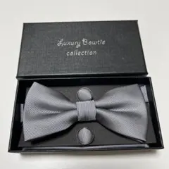 蝶ネクタイ カフスボタン チーフ セット グレー 結婚式 前撮り 新郎