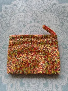 バリ島購入 新品未使用 カラフルビーズ刺繍ポーチ｜エスニック アジアン