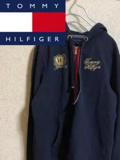 TOMMY HILFIGER フルジップパーカー Mサイズ デカロゴ刺繍