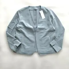 【美品・タグ付き】ベルメゾン ノーカラー Vネックジャケット 3L ブルー 春のサムネイル