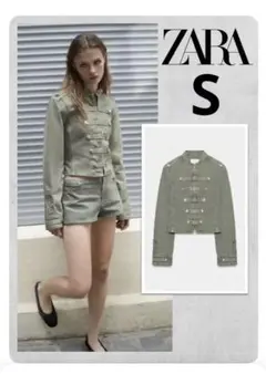 ZARA✨ ボタンディテール入りフィットジャケット 緑色 S - メルカリ