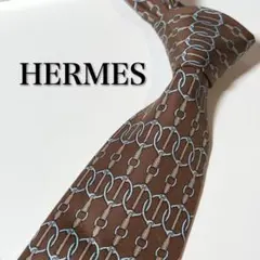 【美品】 HERMES エルメス 総柄 ブラウン系 ネクタイ