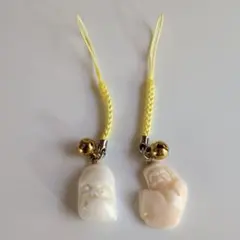 根付　ストラップ　珊瑚　彫刻　2点セット(ひょっとこ、だるま)　計11.84g