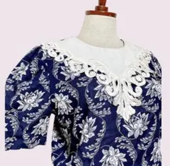 vintageヴィンテージワンピース花柄レースネイビー90sレトロUSA海外古着