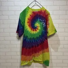 PORT&COMPANY タイダイ染めTシャツ メンズS古着　虹色古着　プリント