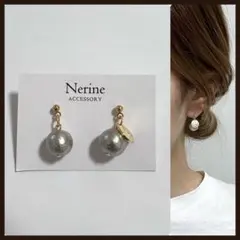 グレー　コットンパール　ハンドメイド　ピアス　イヤリング