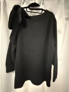 GRL 黒 肩リボン付き 長袖ワンショルダーニット