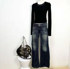 y2k✨️ RED PEPPER ローライズ 刺繍 デニム フレアパンツ スカル