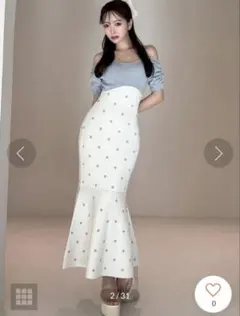 リゼクシー　オフショルドットマーメイドニットワンピース　ブルー　RESEXXY