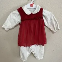 ファミリア赤のワンピース付き白のロンパース 70