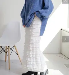 Kastane カットフリルラインスカート ホワイト