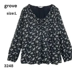 グローブ　grove シャツ　トップス　長袖　花柄　Ｌ　おしゃれ　かわいいのサムネイル