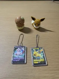 イーブイ・ミミロル・ポケモンカードキーホルダーセット(ミュウ、ピカチュウ)