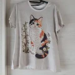三毛猫ちゃんプリント 半袖 Tシャツ ベージュ