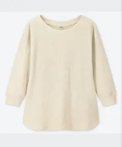UNIQLO ワッフルクルーネックT 7分袖　オフホワイト　M レディース